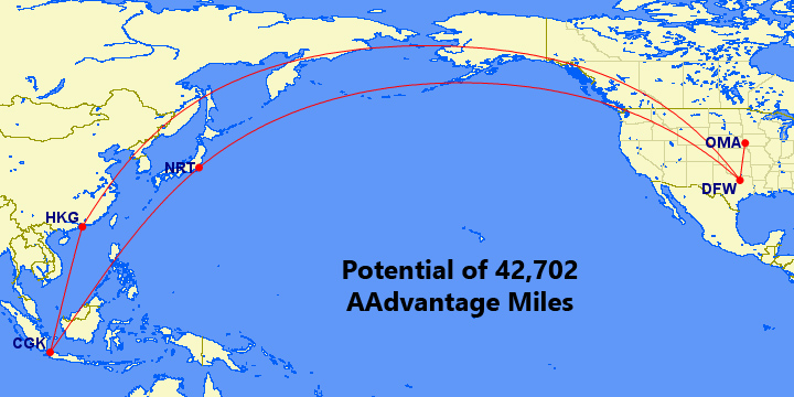 American-Airlines-AAdvantage-Mileage-Run-OMA-DFW-HKG-CGK-March-2016-Route-Map